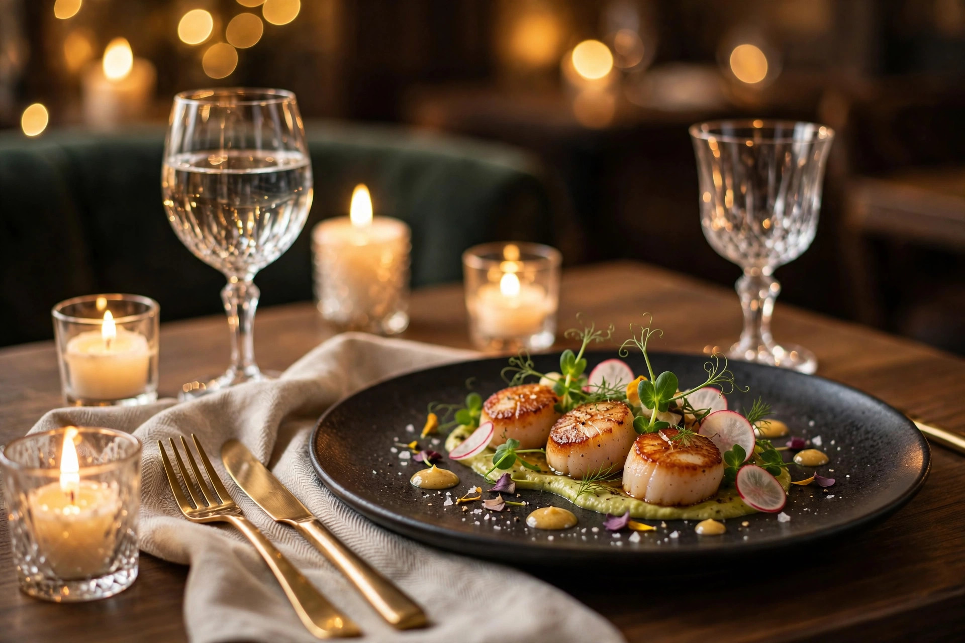 Table gastronomique aux bougies